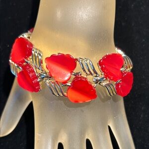 Vibrant Red Leaf Bracelet with Gold Accents